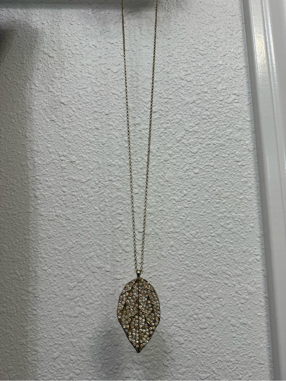 Gold Leaf Crystal Pendant Necklace - Women Jewelry